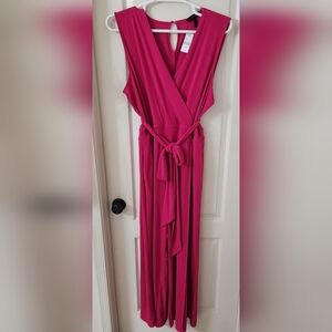NWT Lane Bryant Wide Leg Jumpsuit Tie Waist Hot Pink